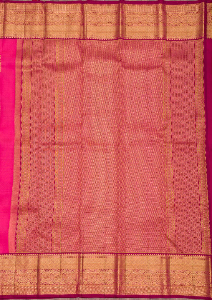 Rani Pink Silk Buti Gold Zariwork Saree With Matching Blouse Piece