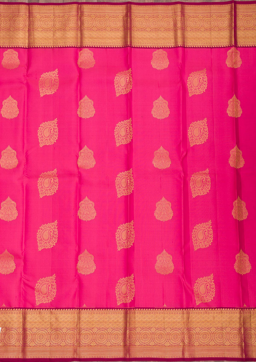 Rani Pink Silk Buti Gold Zariwork Saree With Matching Blouse Piece