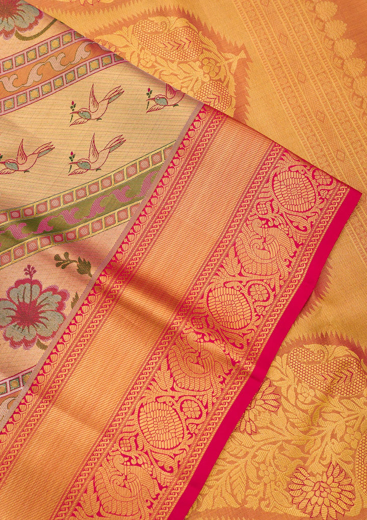 Gold Silk Jaal Saree With Matching Blouse Piece