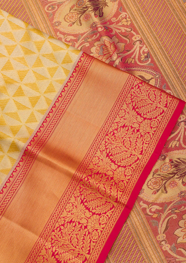 Gold Silk Jaal Gold Zariwork Saree With Matching Blouse Piece