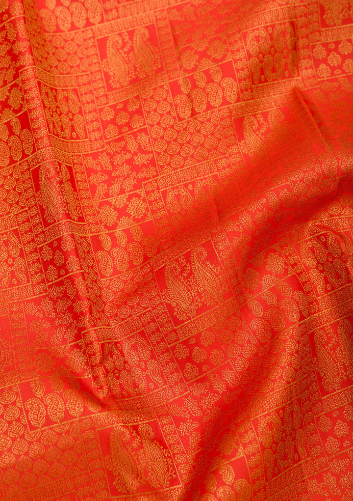 Red Silk Jaal Gold Zariwork Saree With Matching Blouse Piece