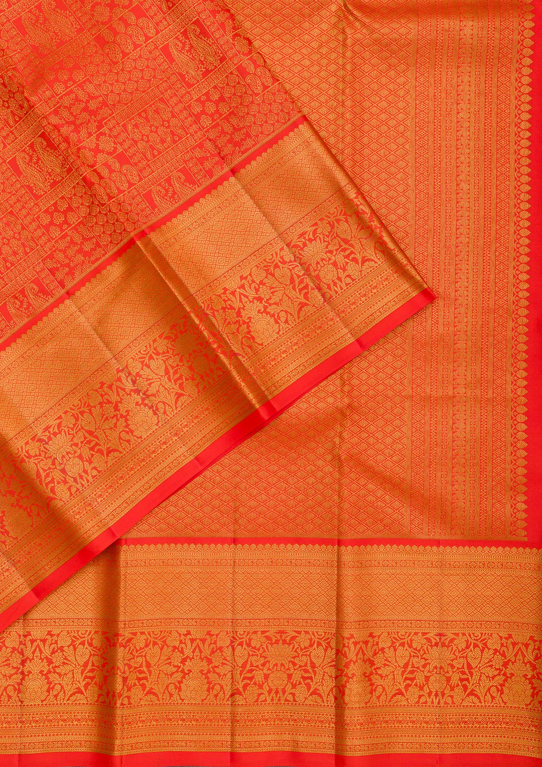 Red Silk Jaal Gold Zariwork Saree With Matching Blouse Piece