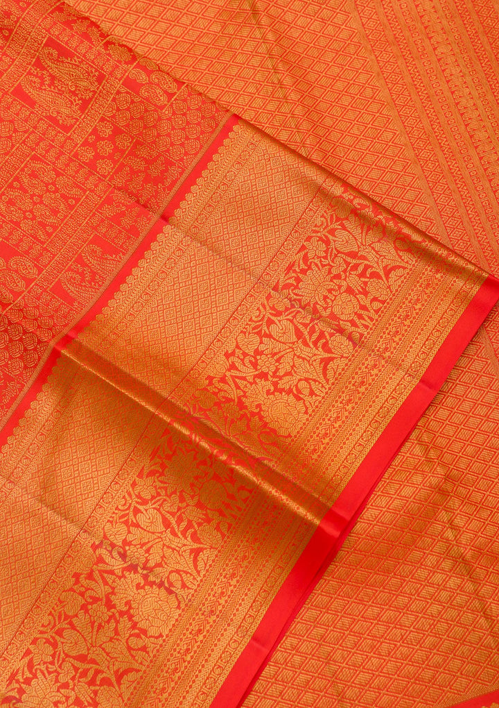 Red Silk Jaal Gold Zariwork Saree With Matching Blouse Piece
