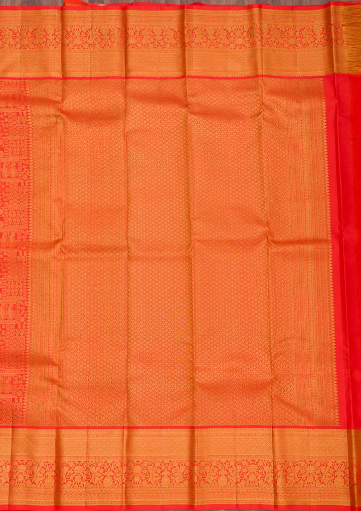 Red Silk Jaal Gold Zariwork Saree With Matching Blouse Piece