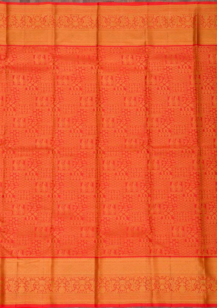 Red Silk Jaal Gold Zariwork Saree With Matching Blouse Piece