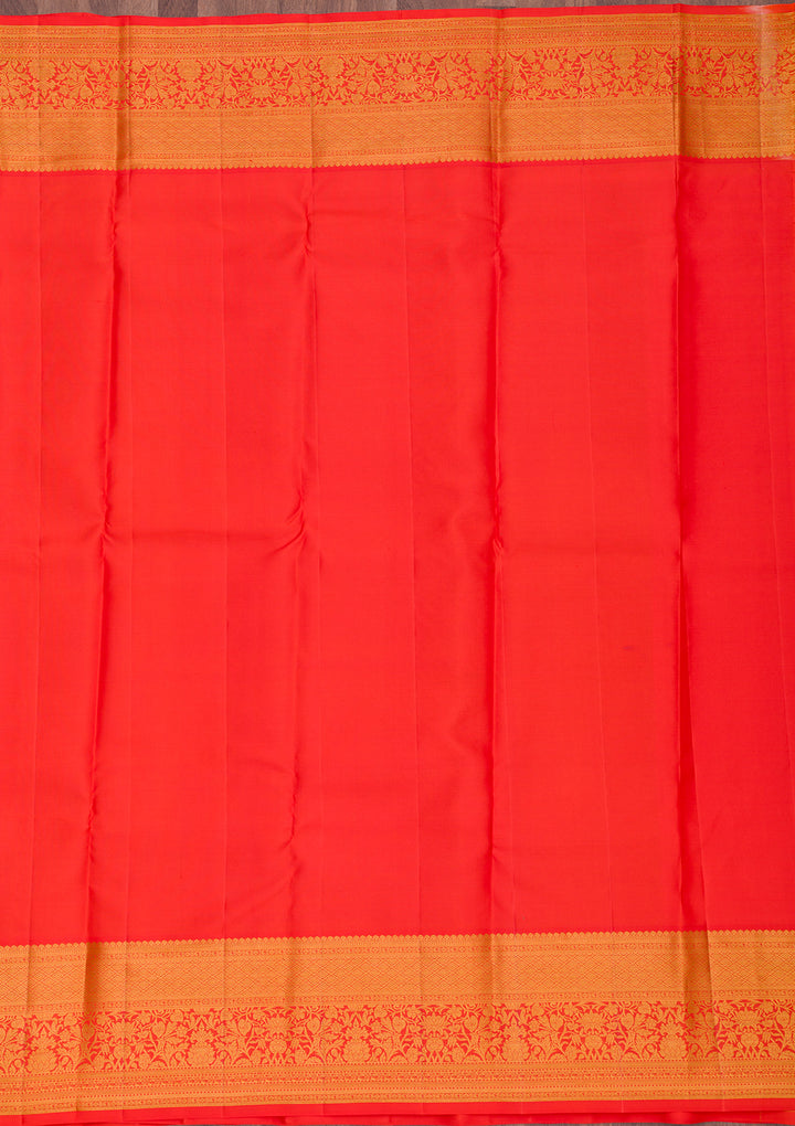 Red Silk Jaal Gold Zariwork Saree With Matching Blouse Piece