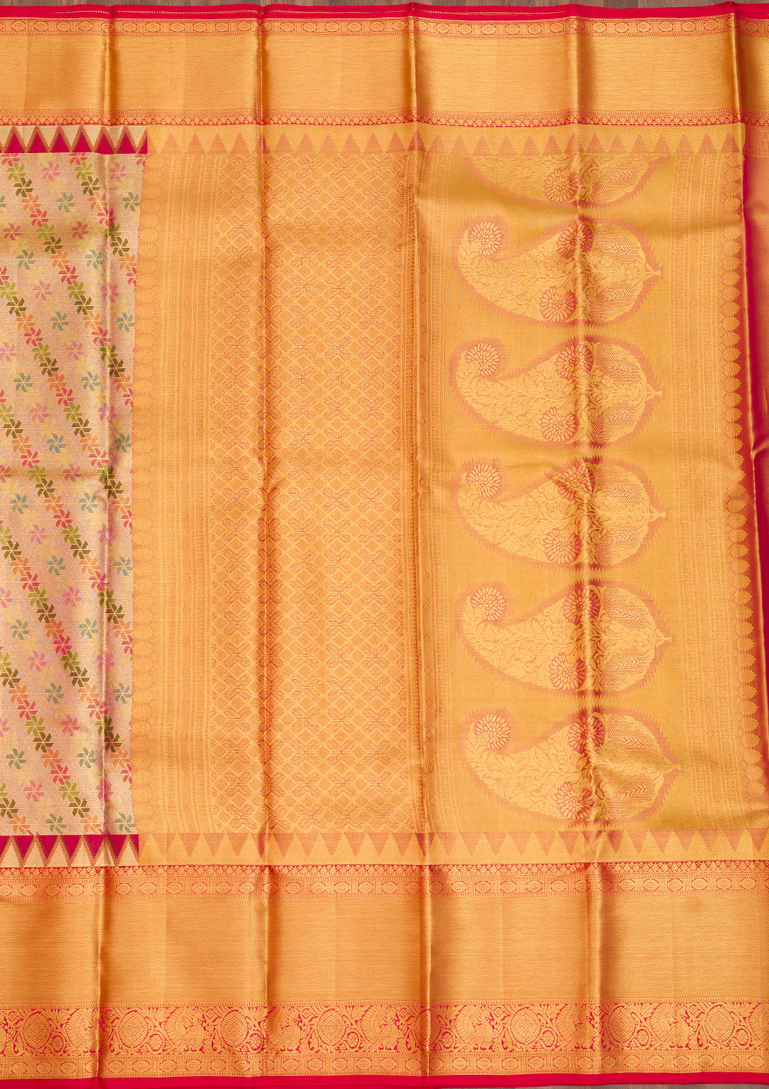 Gold Silk Jaal Printed Saree With Matching Blouse Piece