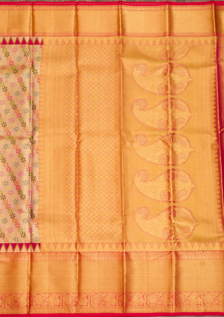Gold Silk Jaal Printed Saree With Matching Blouse Piece