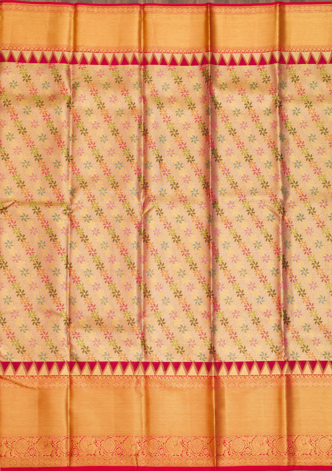Gold Silk Jaal Printed Saree With Matching Blouse Piece