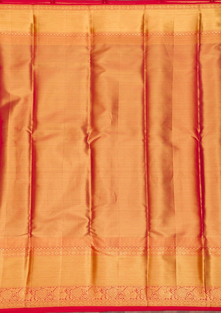 Gold Silk Jaal Printed Saree With Matching Blouse Piece