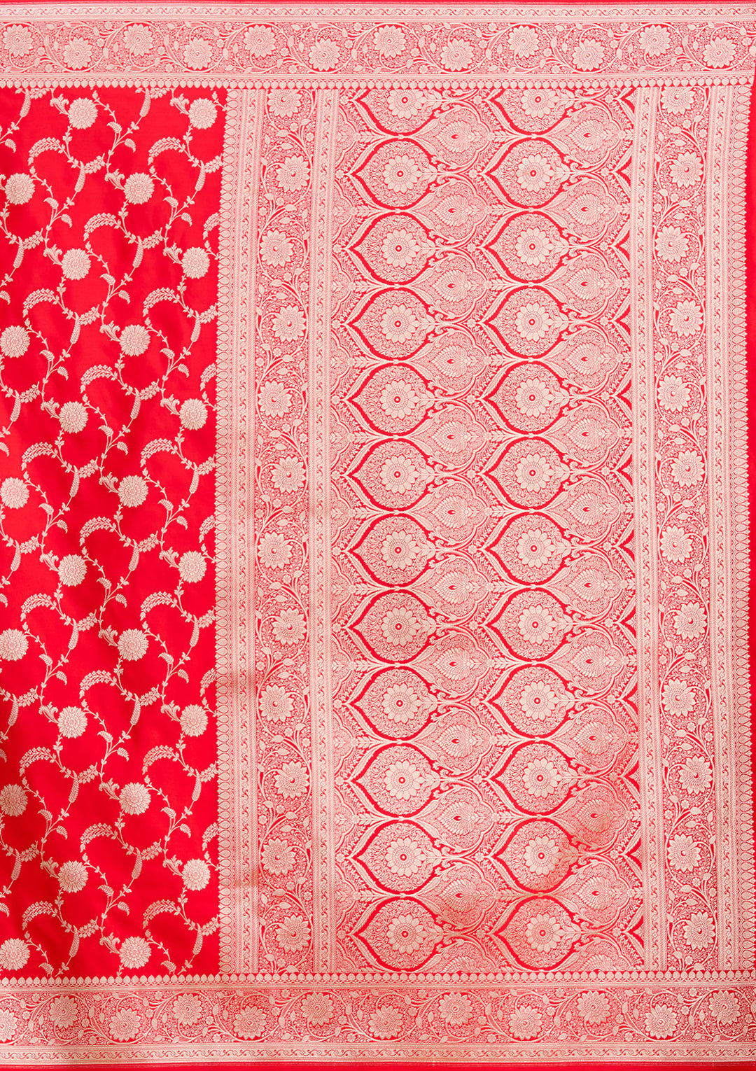 Red Silk Jaal Silver Zariwork Saree With Matching Blouse Piece