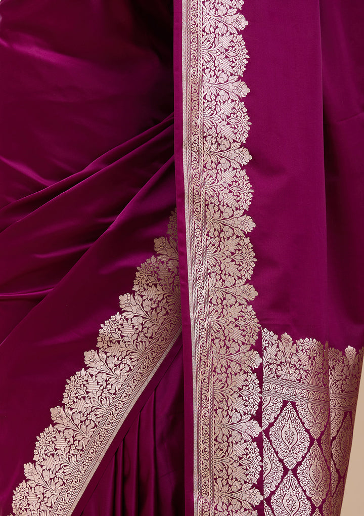 Purple Silk Plain Gold Zariwork Saree With Matching Blouse Piece