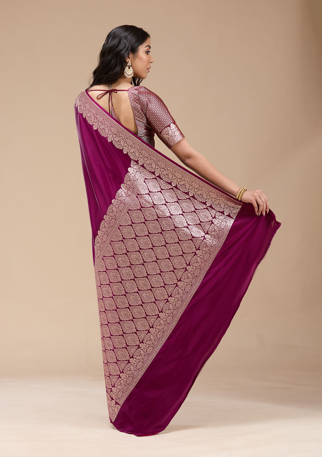 Purple Silk Plain Gold Zariwork Saree With Matching Blouse Piece