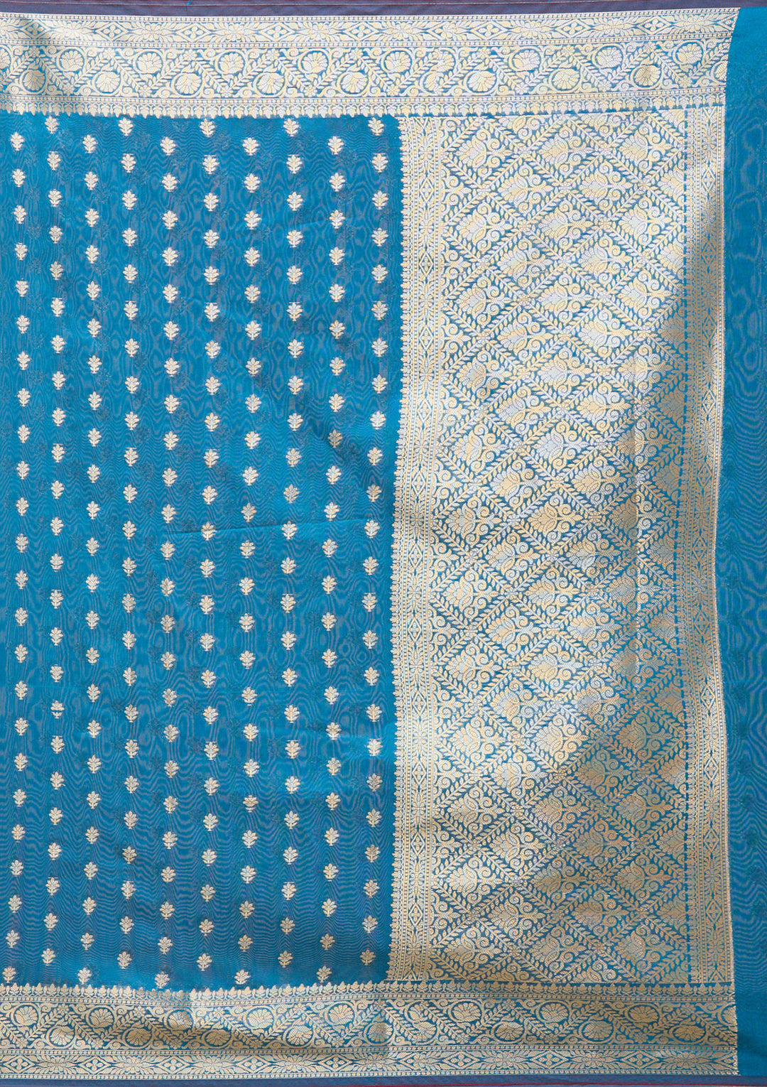 Navy Blue Silk Jaal Gold Zariwork Saree With Matching Blouse Piece