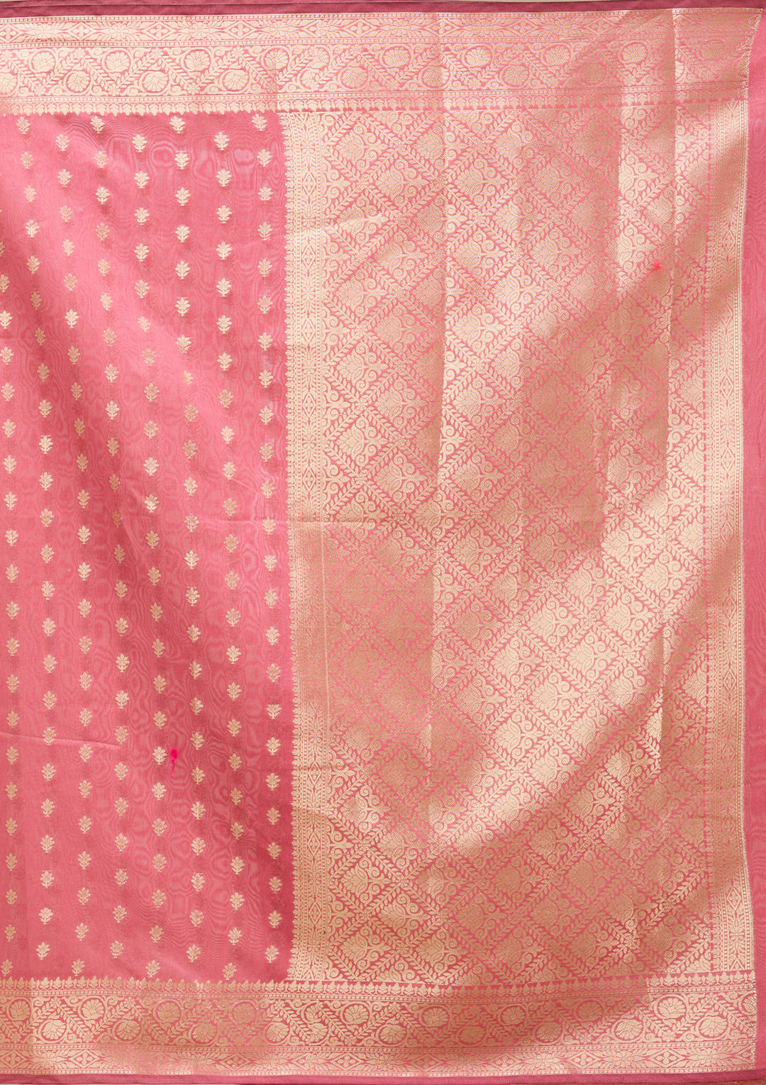 Onion Pink Silk Jaal Gold Zariwork Saree With Matching Blouse Piece