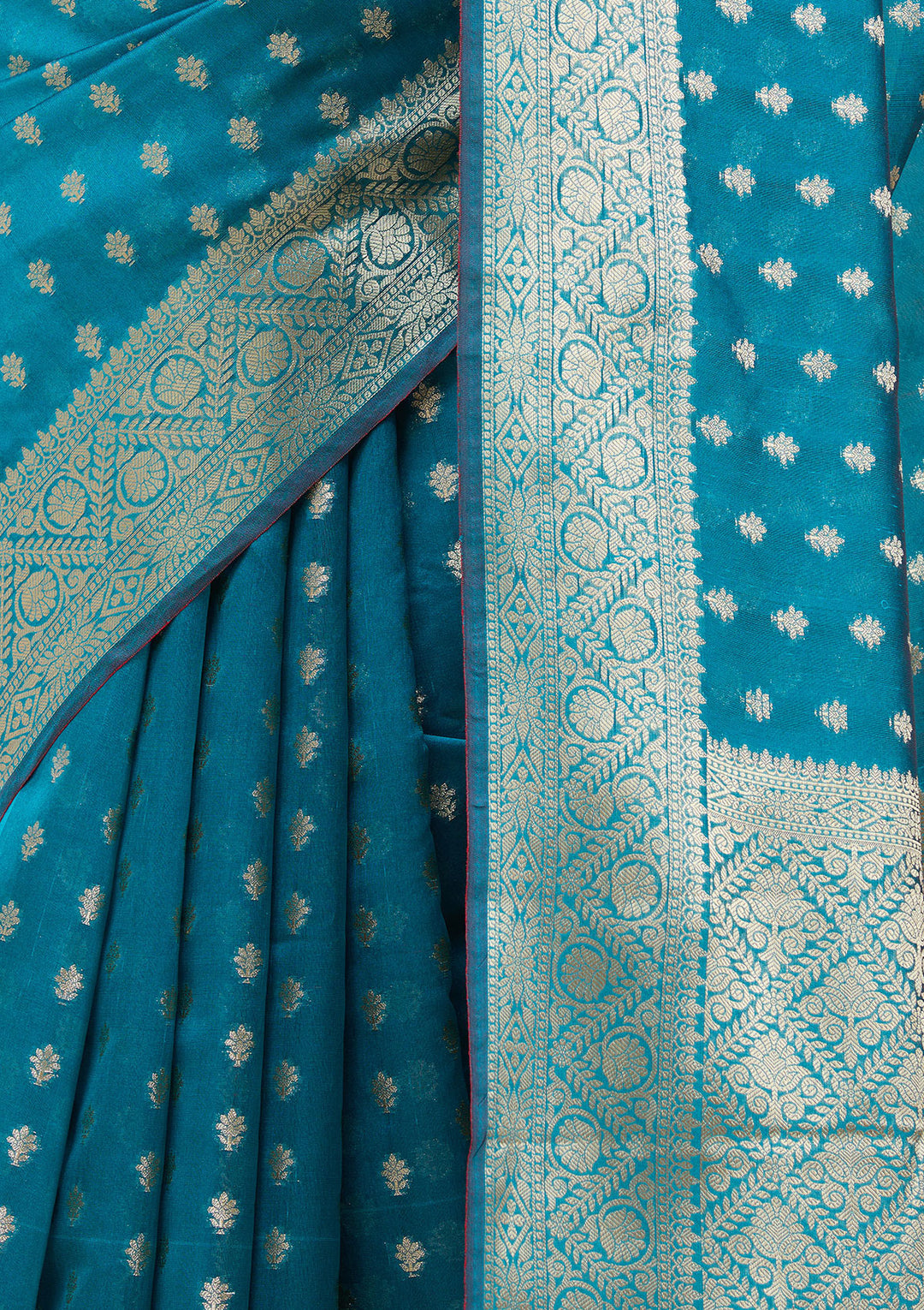 Rama Green Silk Jaal Gold Zariwork Saree With Matching Blouse Piece