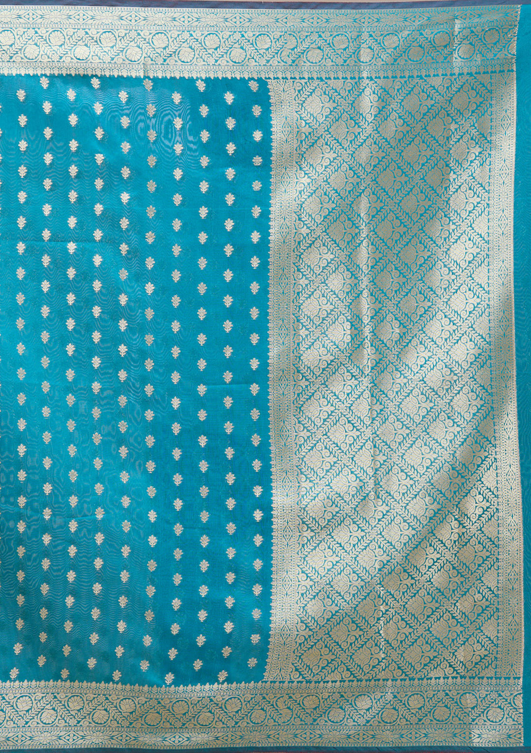 Rama Green Silk Jaal Gold Zariwork Saree With Matching Blouse Piece