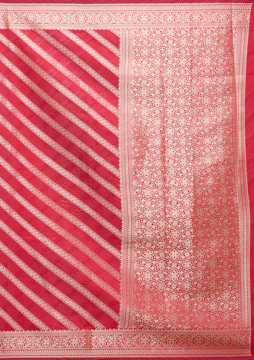 Red Silk Stripes Gold Zariwork Saree With Matching Blouse Piece