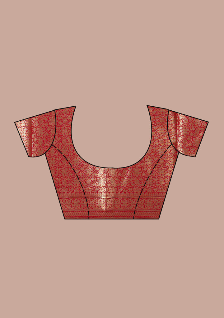 Red Silk Stripes Gold Zariwork Saree With Matching Blouse Piece
