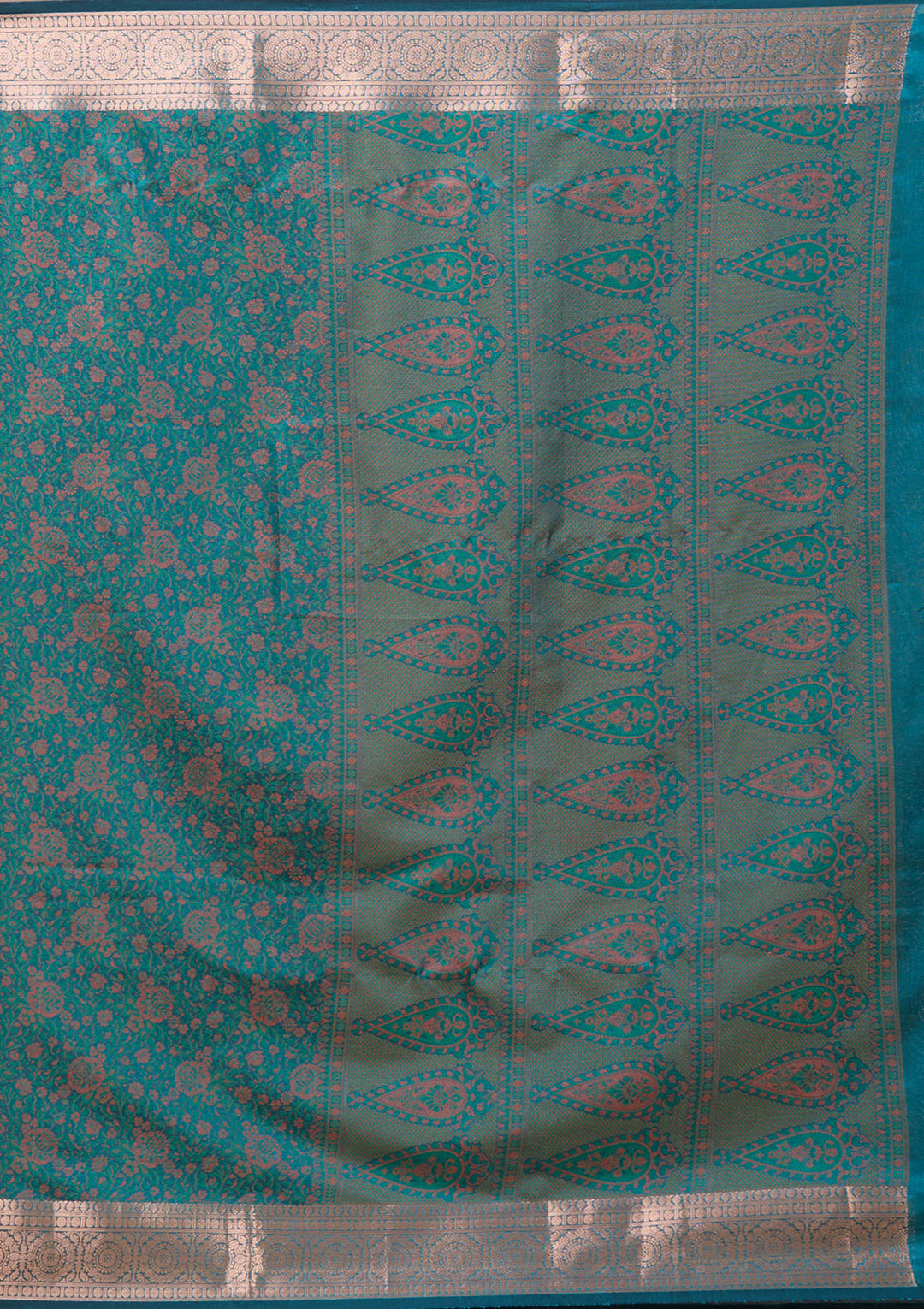 Bottle Green Silk Jaal Gold Zariwork Saree With Matching Blouse Piece