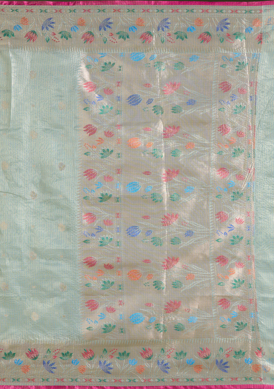 Sea Green Tissue Buti Gold Zariwork Saree With Matching Blouse Piece