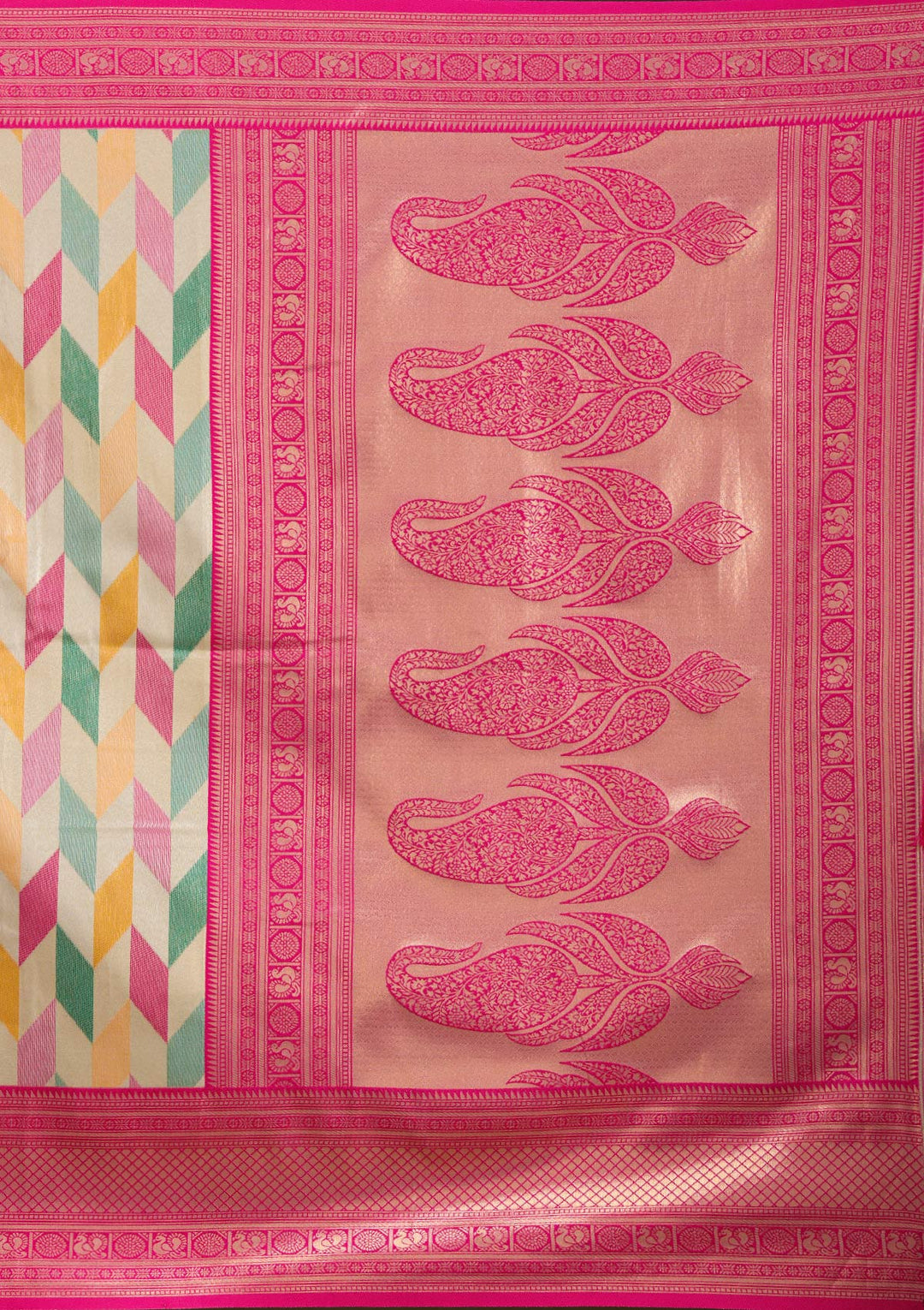 Magenta Pink Satin Jaal Printed Saree With Matching Blouse Piece