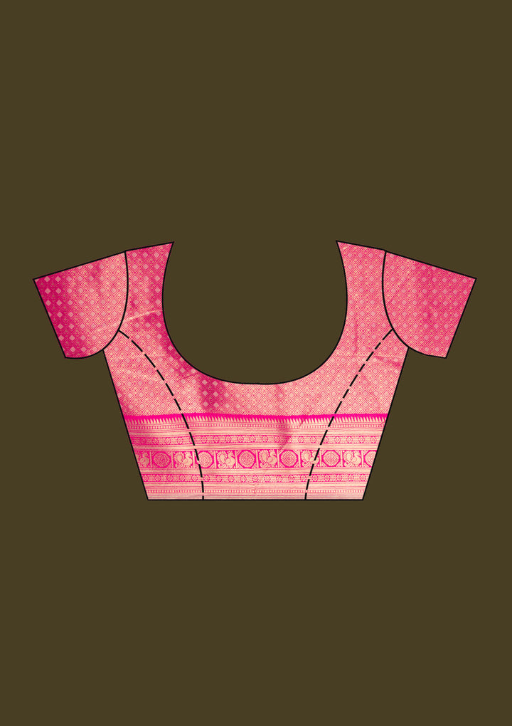 Magenta Pink Satin Jaal Printed Saree With Matching Blouse Piece