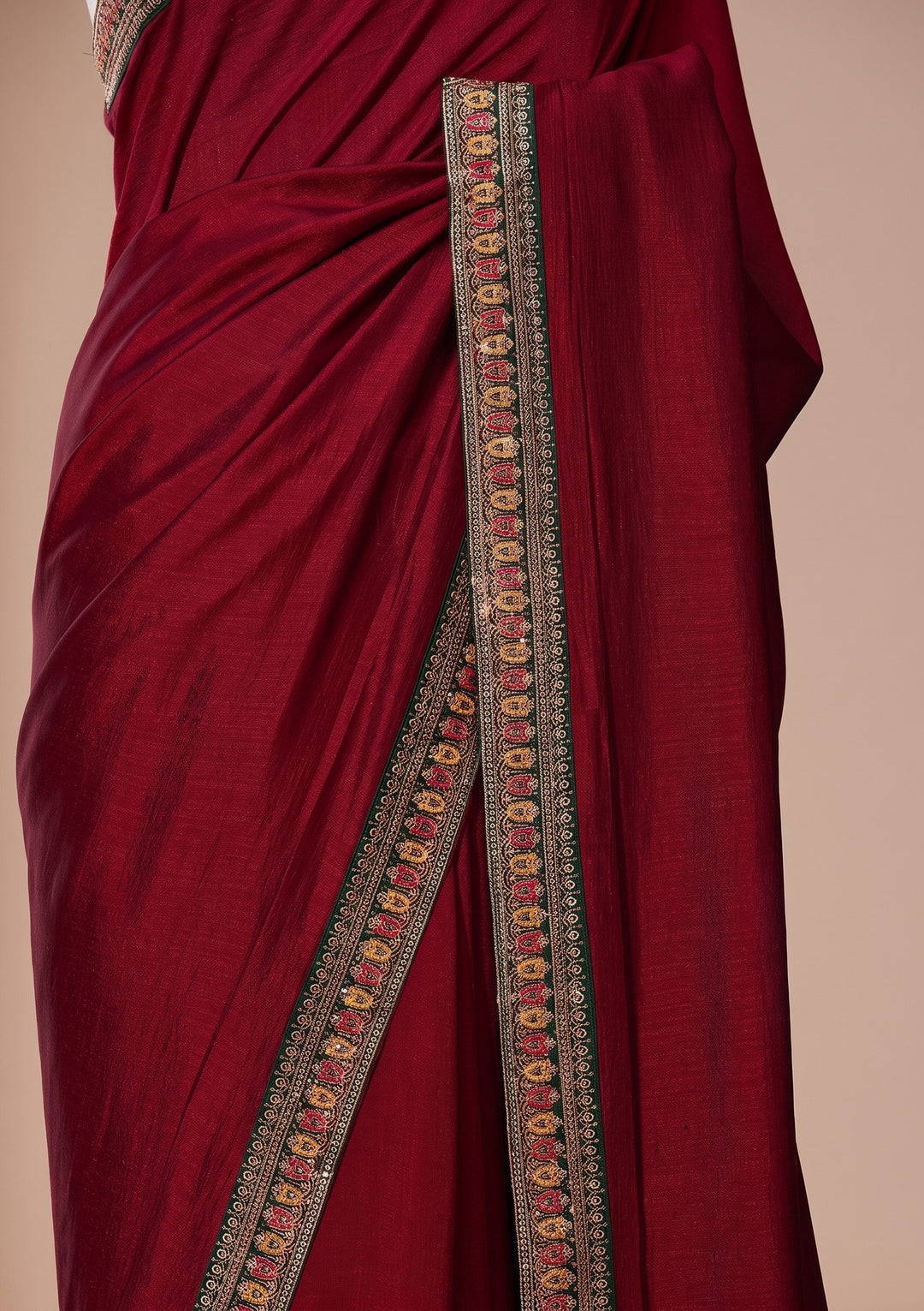 Maroon Zariwork (Gold) Soft Raw Silk Saree With Matching Blouse Piece