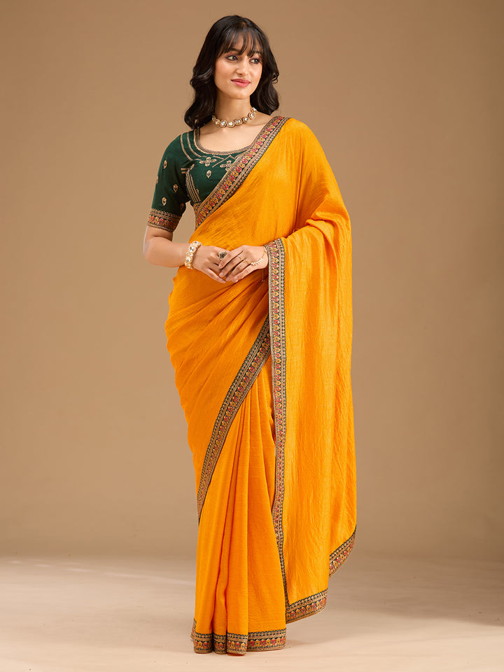 Mustard Gold Zariwork Soft Raw Silk Saree