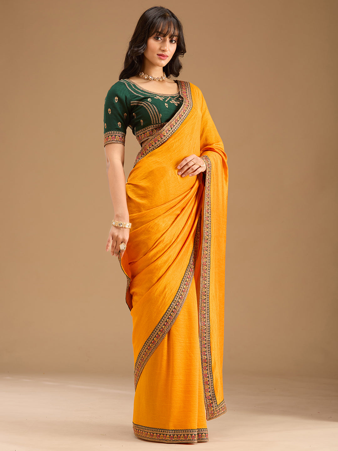 Mustard Gold Zariwork Soft Raw Silk Saree