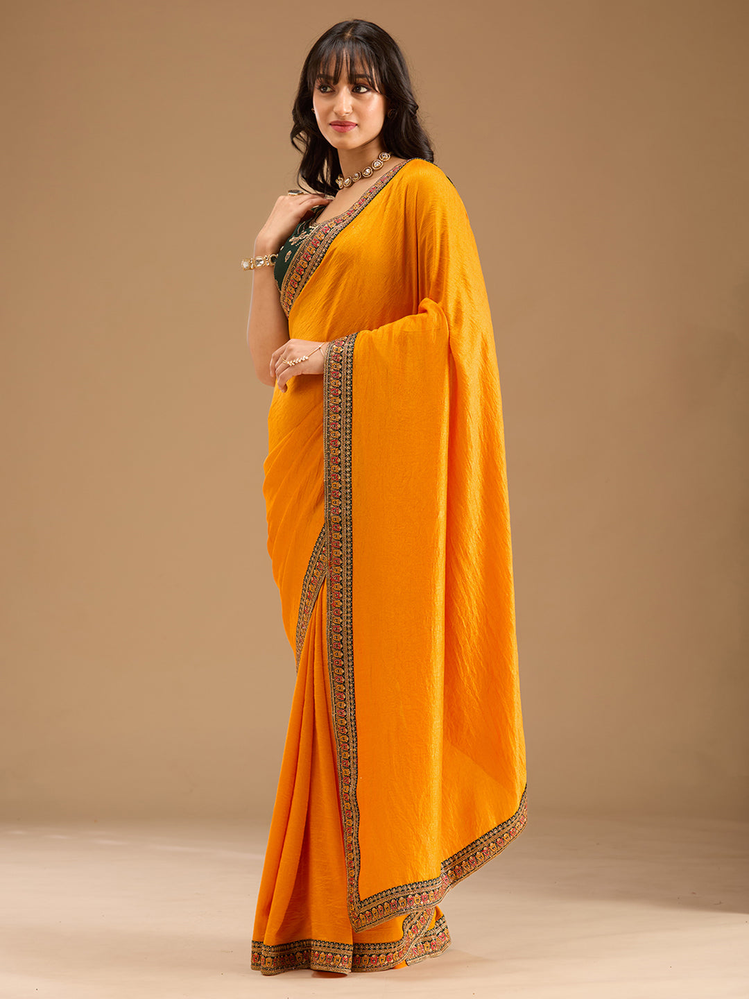 Mustard Gold Zariwork Soft Raw Silk Saree