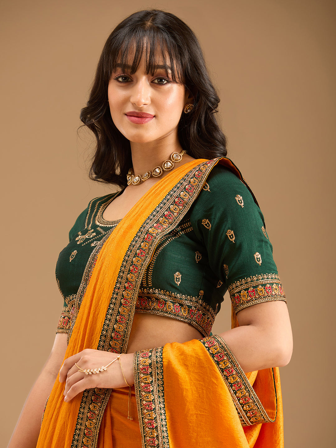 Mustard Gold Zariwork Soft Raw Silk Saree