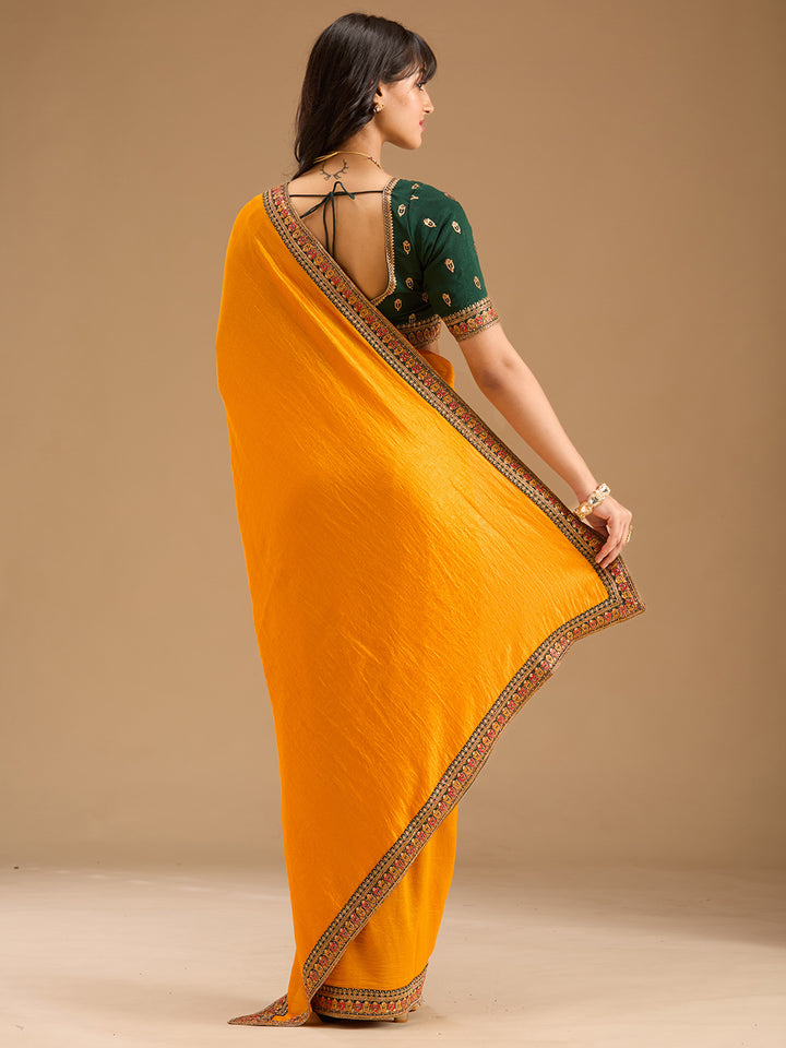 Mustard Gold Zariwork Soft Raw Silk Saree
