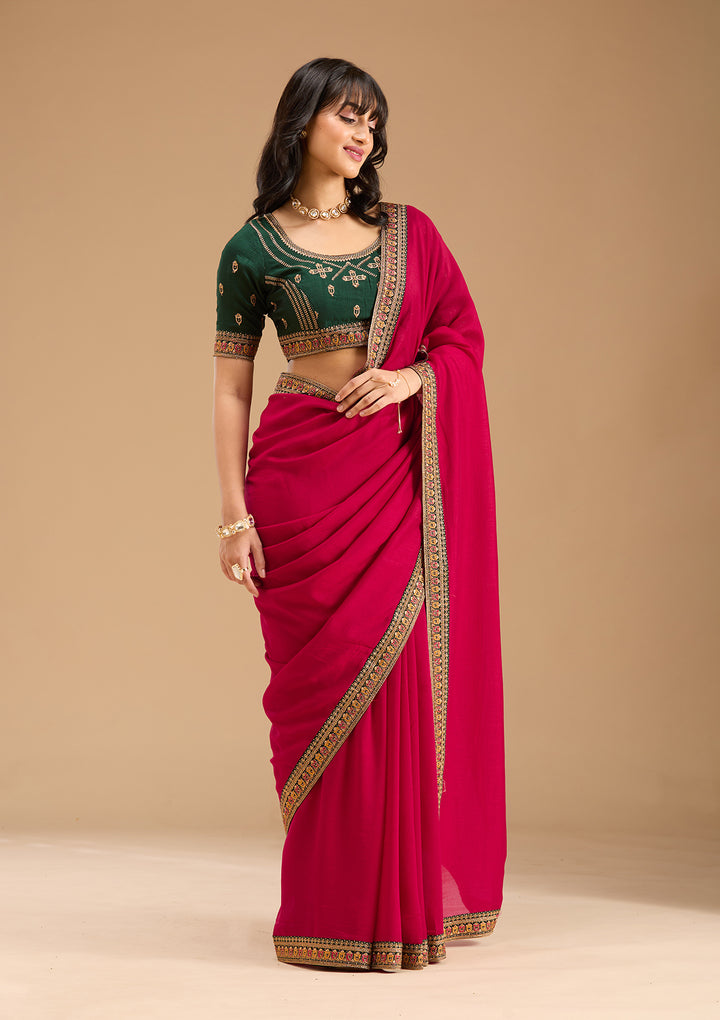 Rani Pink Gold Zariwork Soft Raw Silk Saree