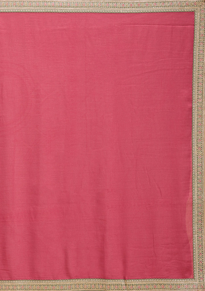 Onion Pink Soft Raw Silk Gold Zariwork Saree With Matching Blouse Piece
