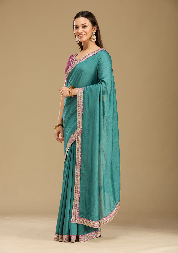 Sea Green Zariwork (Gold) Soft Raw Silk Saree