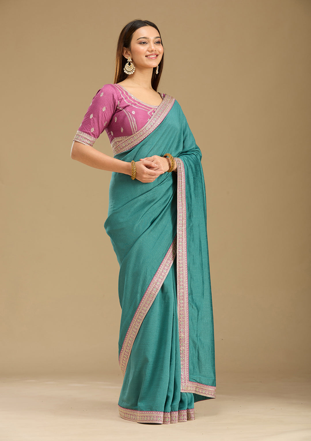 Sea Green Zariwork (Gold) Soft Raw Silk Saree