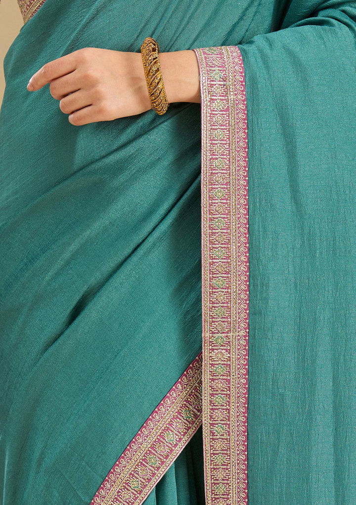 Sea Green Zariwork (Gold) Soft Raw Silk Saree