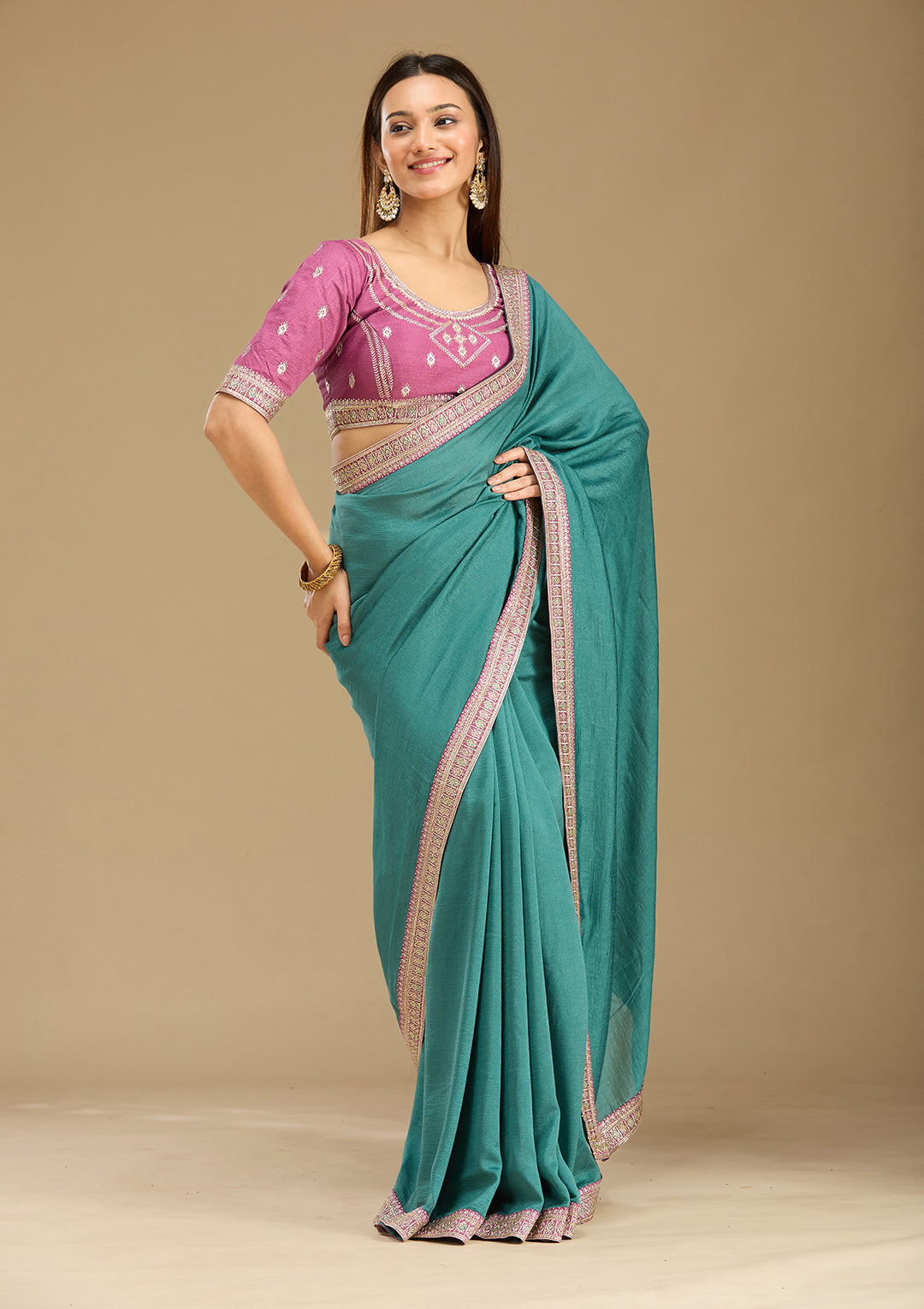 Sea Green Zariwork (Gold) Soft Raw Silk Saree