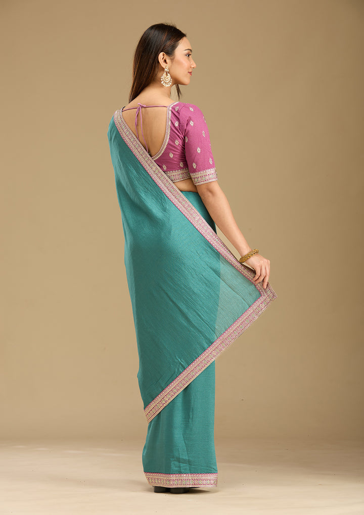 Sea Green Zariwork (Gold) Soft Raw Silk Saree