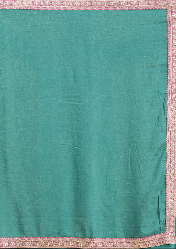 Sea Green Zariwork (Gold) Soft Raw Silk Saree