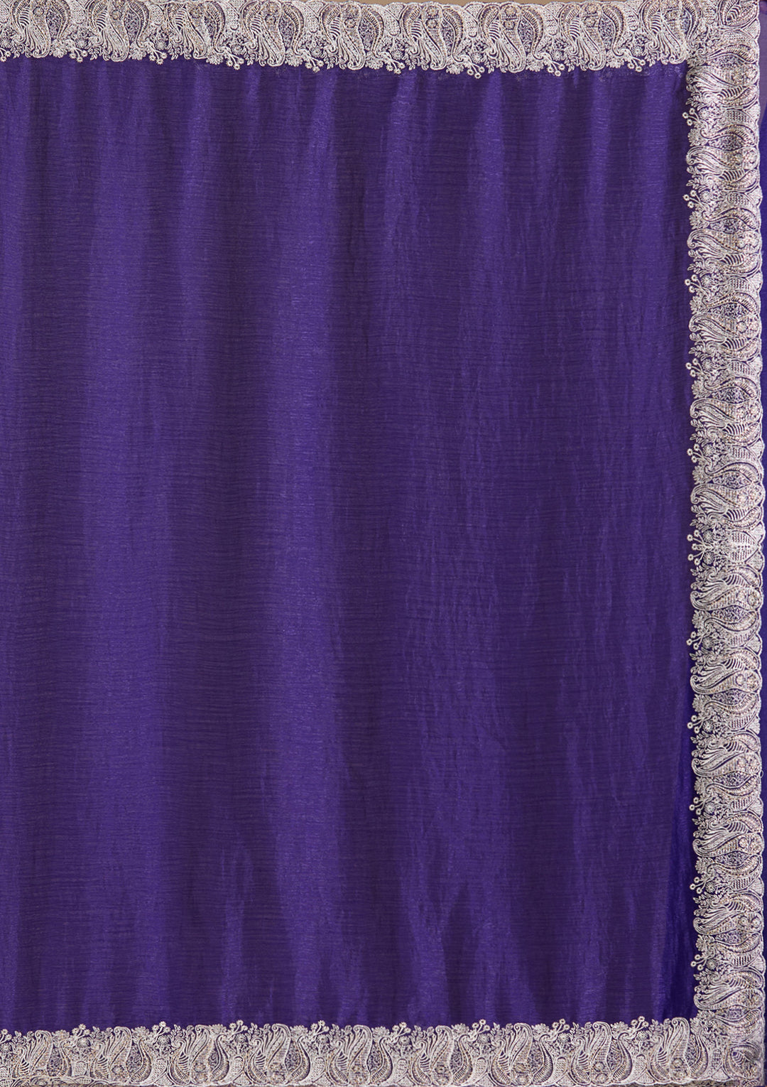 Violet Chiffon Silver Zariwork Saree With Matching Blouse Piece