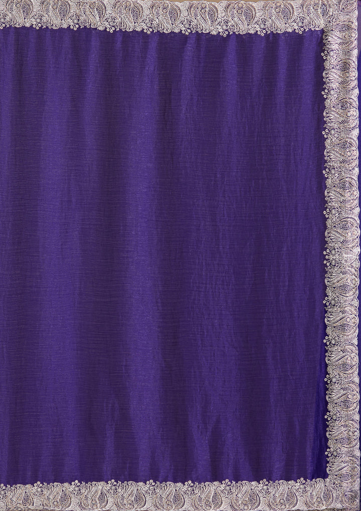 Violet Chiffon Silver Zariwork Saree With Matching Blouse Piece