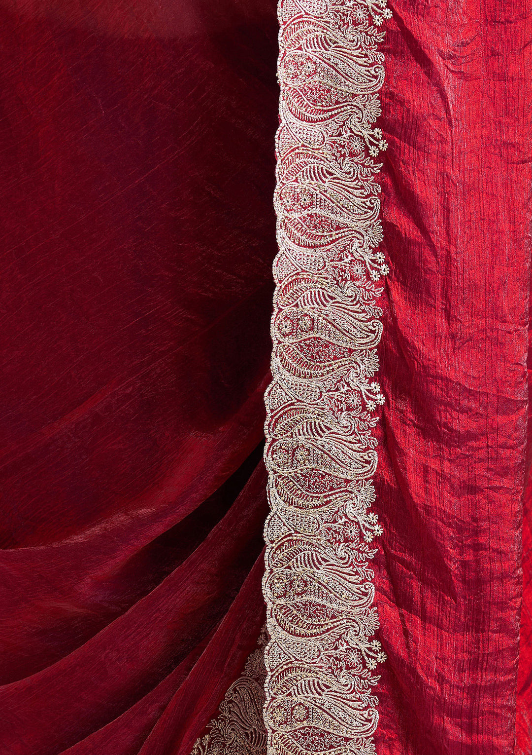 Wine Chiffon Silver Zariwork Saree With Matching Blouse Piece