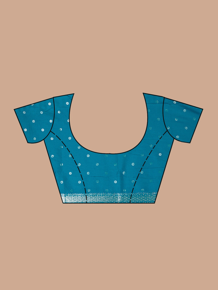 Turquoise Blue Silk Jaal Stonework Saree With Matching Blouse Piece