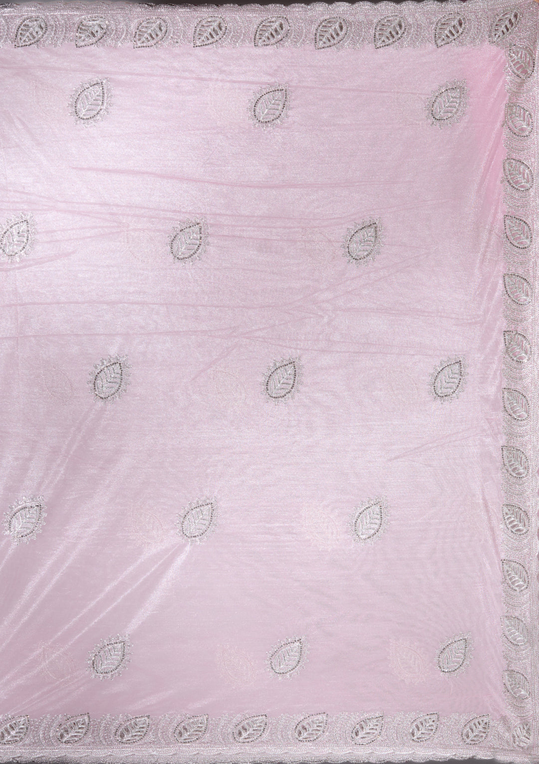 Baby Pink Organza Cutwork Saree With Matching Blouse Piece