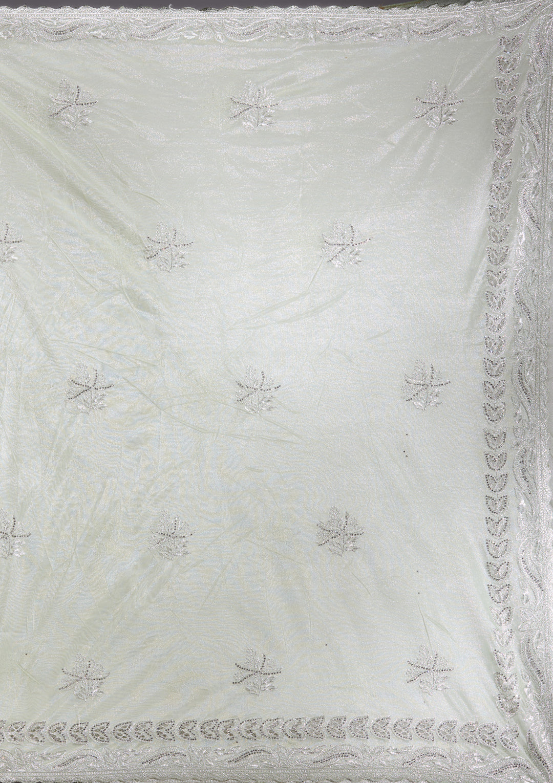 Pista Green Organza Cutwork Saree With Matching Blouse Piece