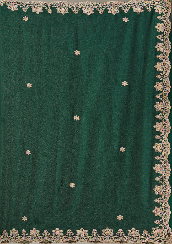 Bottle Green Cording Semi Crepe Saree