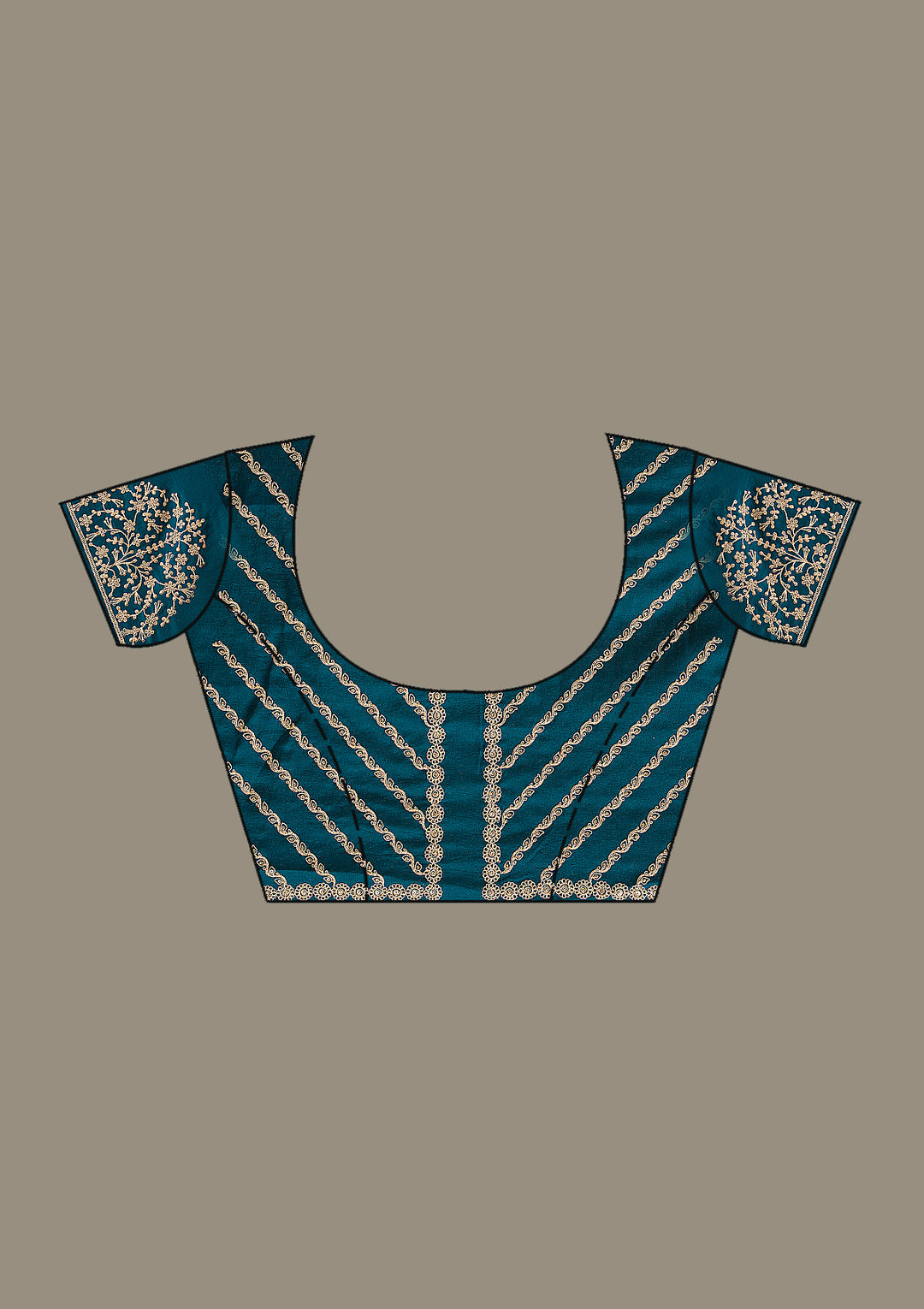Peacock Blue Crepe Cording Saree With Matching Blouse Piece