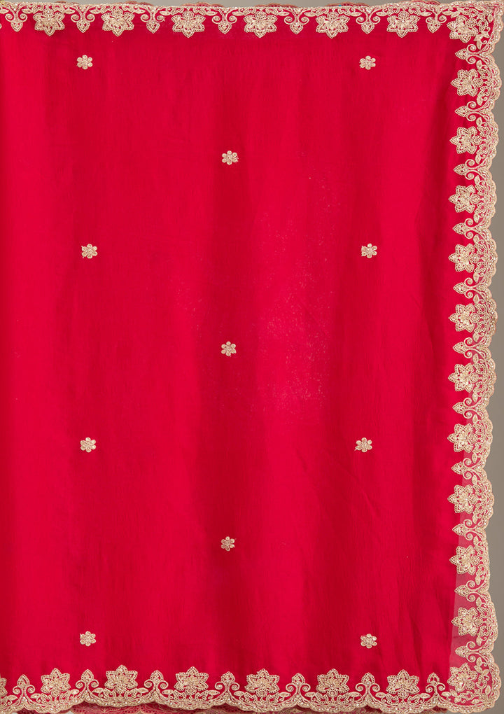 Rani Pink Crepe Cording Saree With Matching Blouse Piece